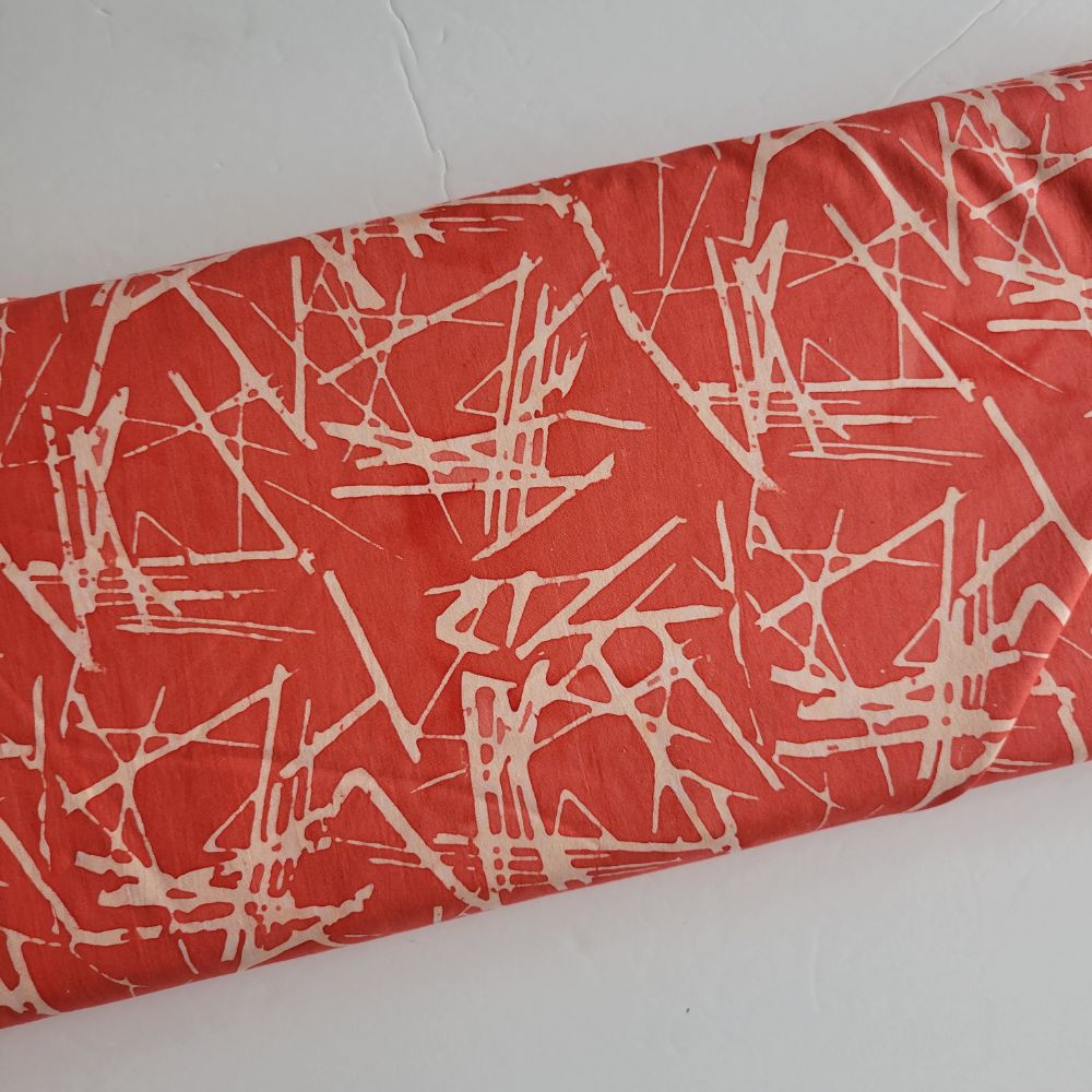 Carrie Bloomston Found Batik Scraps Coral Red Fabric