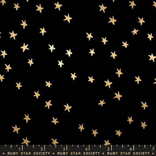 Ruby Star Society Starry 2 Gold Stars Black Fabric