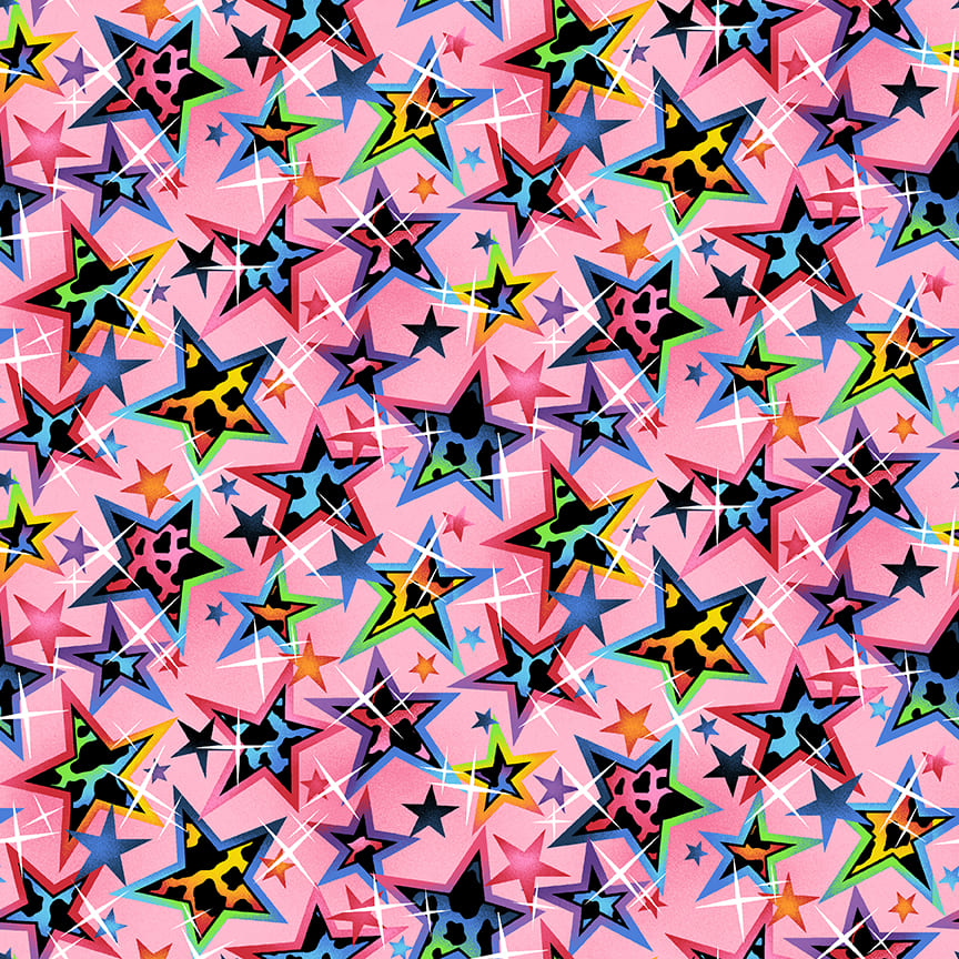Angie Rozelaar Mew-sic Legends Pink Stars Fabric