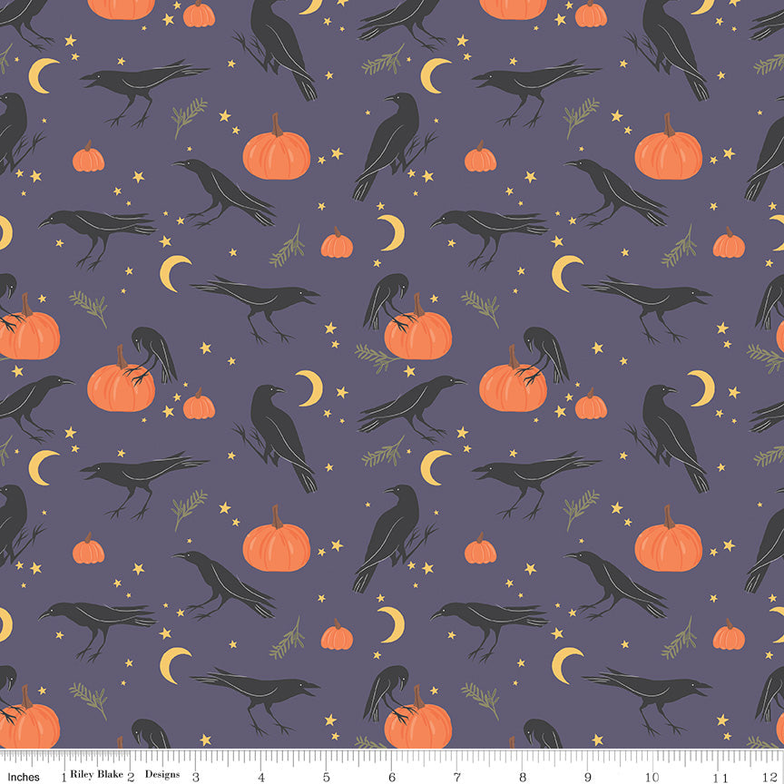 My Mind's Eye Sophisticated Halloween Vintage Crows Heather Purple Fabric