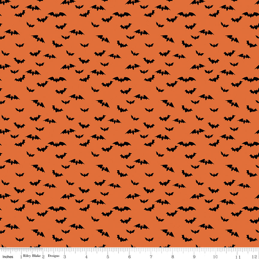 My Mind's Eye Sophisticated Halloween Bats Orange Fabric