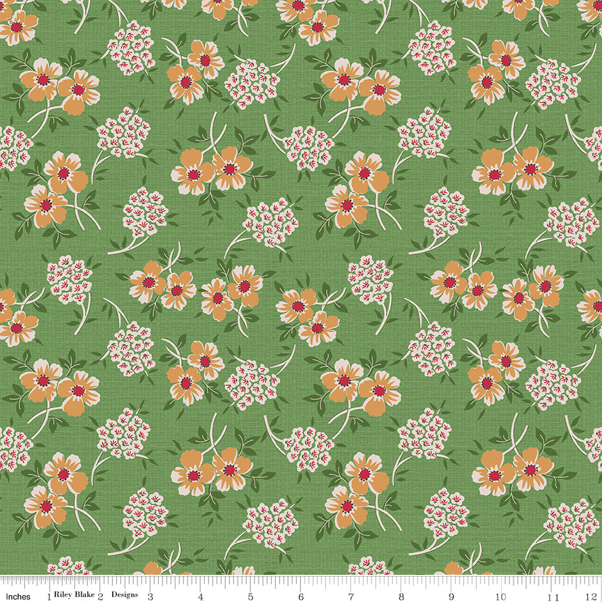 Lori Holt Hometown Holiday Floral Basil Green Fabric