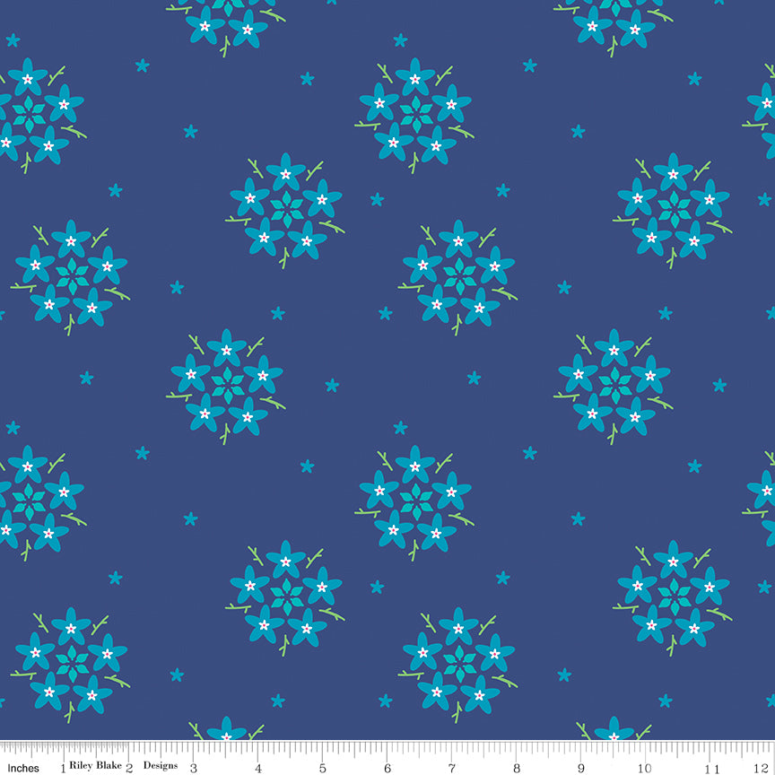 Kristy Lea Bloom Star Flower Blue Fabric