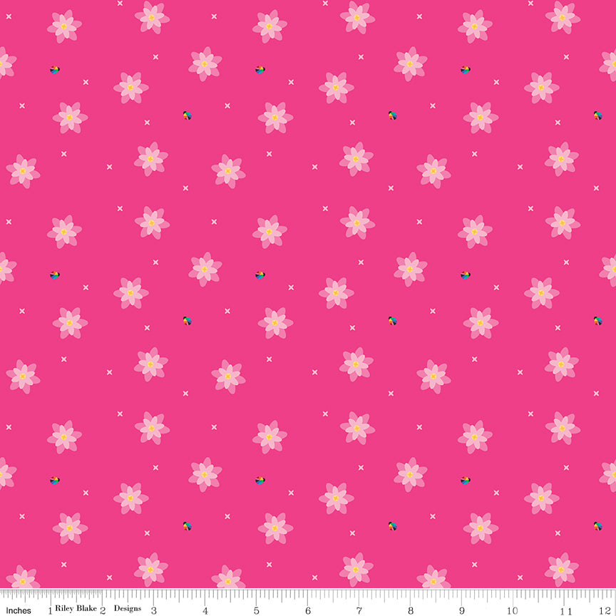Kristy Lea Bloom Blissful Hot Pink Fabric