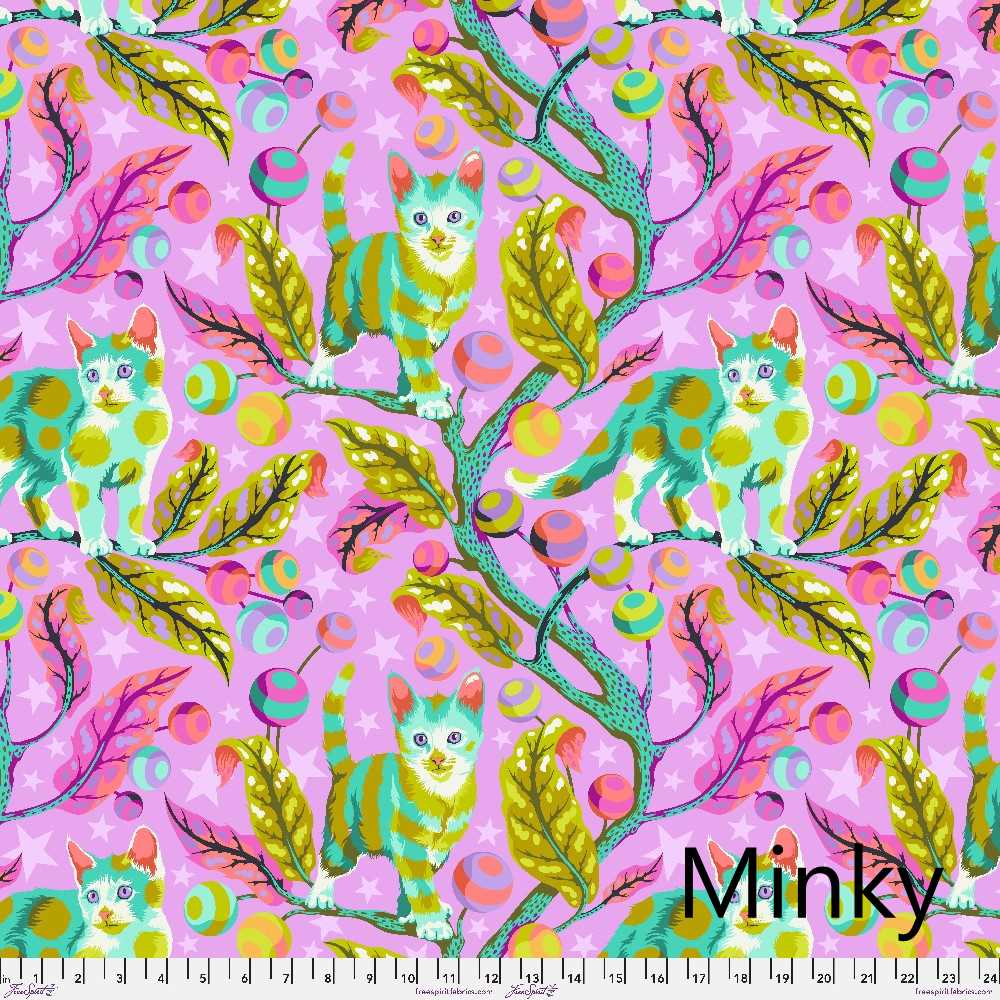 Tula Pink Tabby Road Deja Vu Club Kitty Electroberry MINKY Fabric