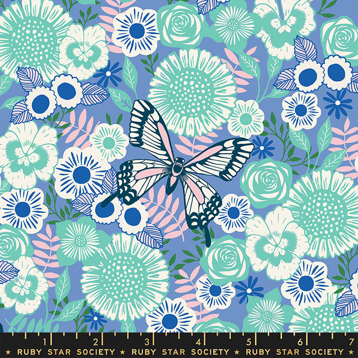 Ruby Star Society Backyard Butterfly Garden Droid Blue Fabric