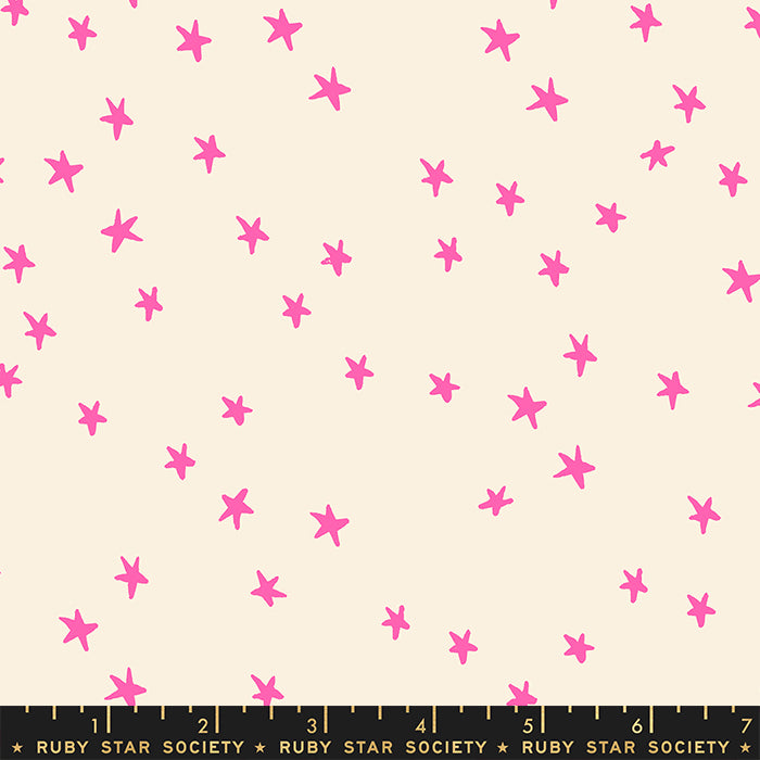 Ruby Star Society Starry 2 Neon Pink Stars Cream Fabric