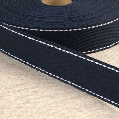 Navy Webbing with Stitches 100% Cotton By The Yard