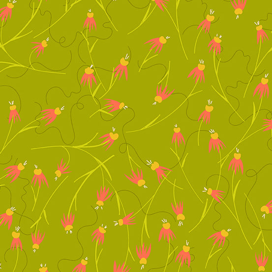 Alison Glass Wildflower Coneflowers in Linen Green Fabric