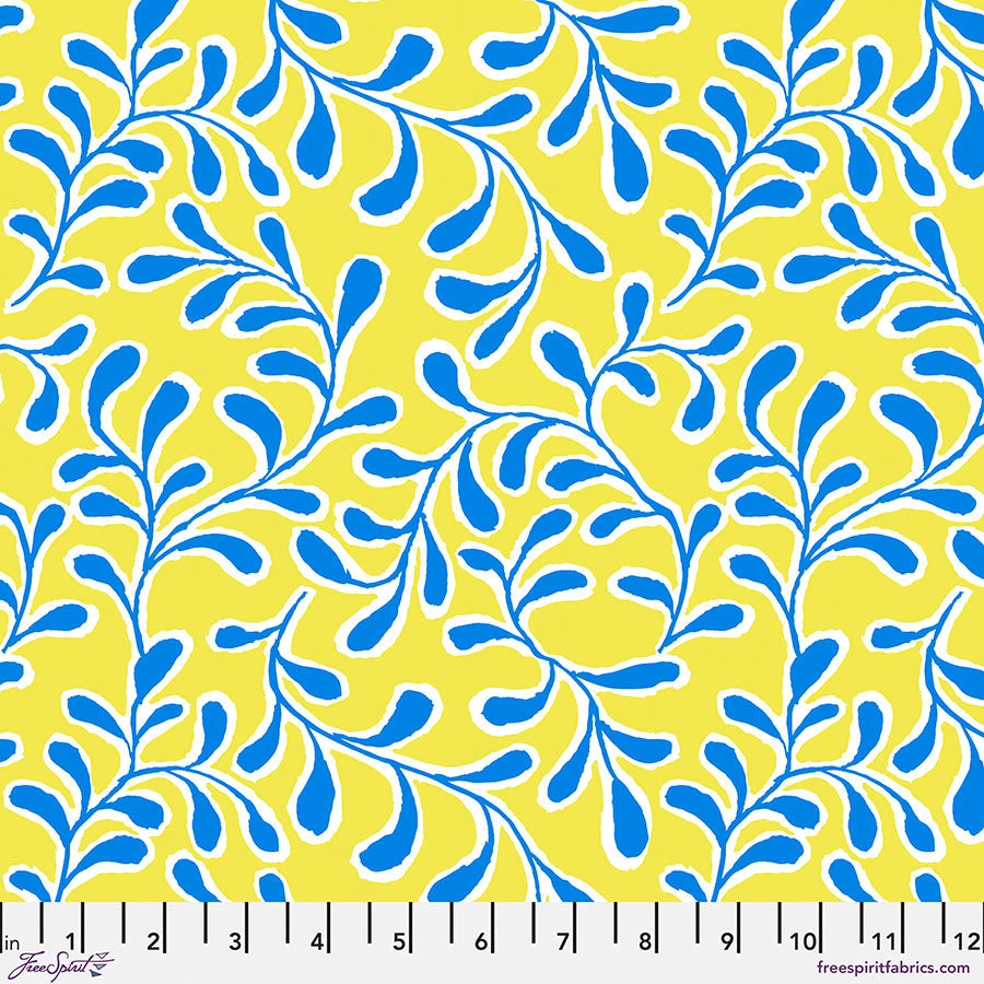 Kaffe Fassett Collective Feb 23 Twig Blue and Yellow Fabric