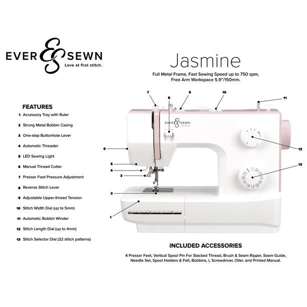 Eversewn Jasmine Sewing Machine for Beginners