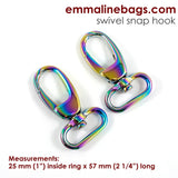 Emmaline Bags Swivel Snap Hook 1" Iridescent Rainbow Set of 2
