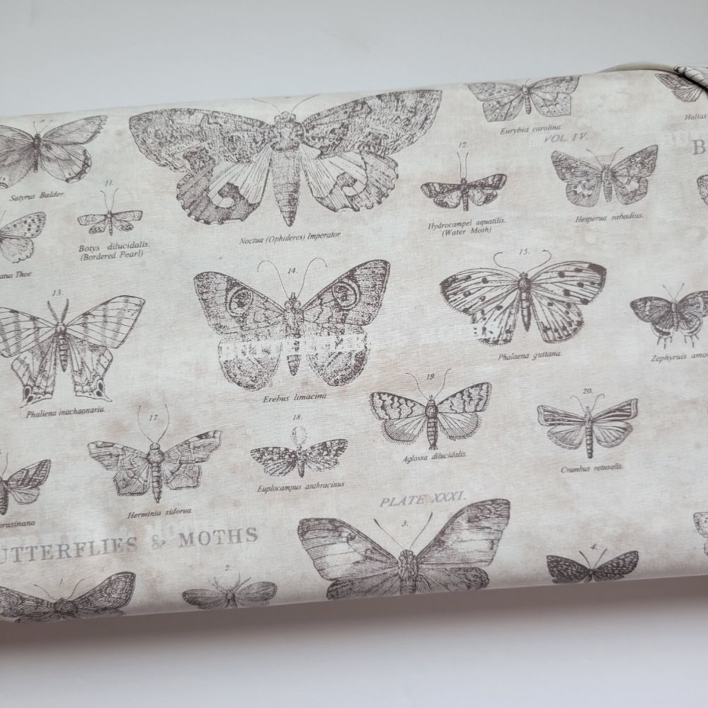 Tim Holtz Eclectic Elements Monochrome Butterflies Parchment Fabric