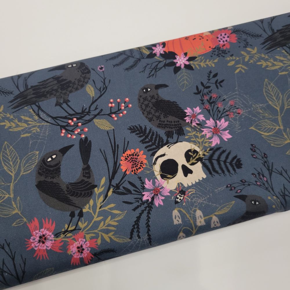 Helen Black Forest Whispers Floral and Crows Fabric