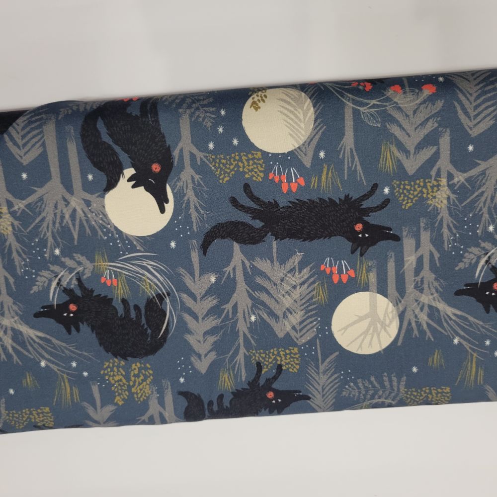 Helen Black Forest Whispers Coyotes in the Moon Fabric