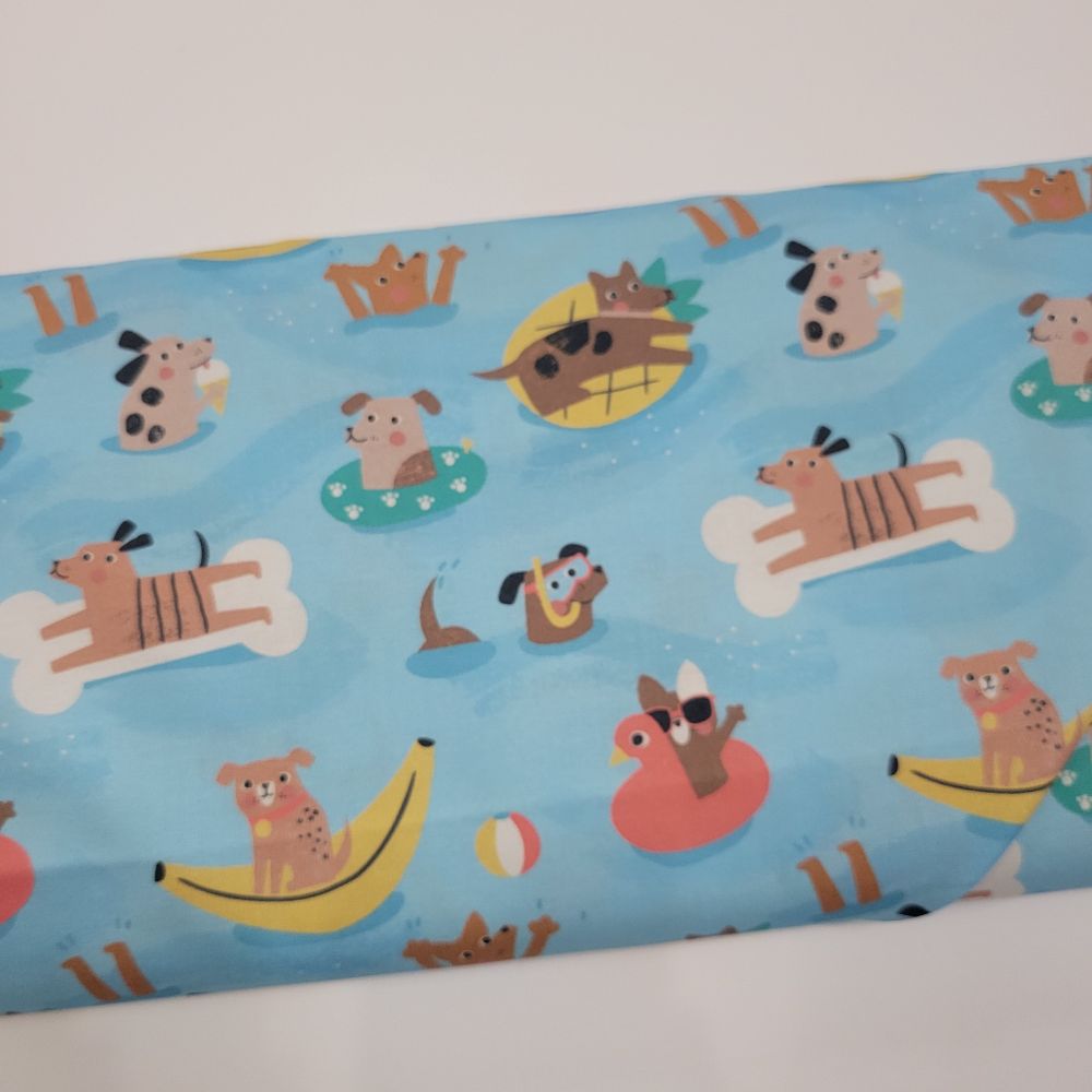 Nina Ghataora Puppy Pool Party Floating Pups Fabric