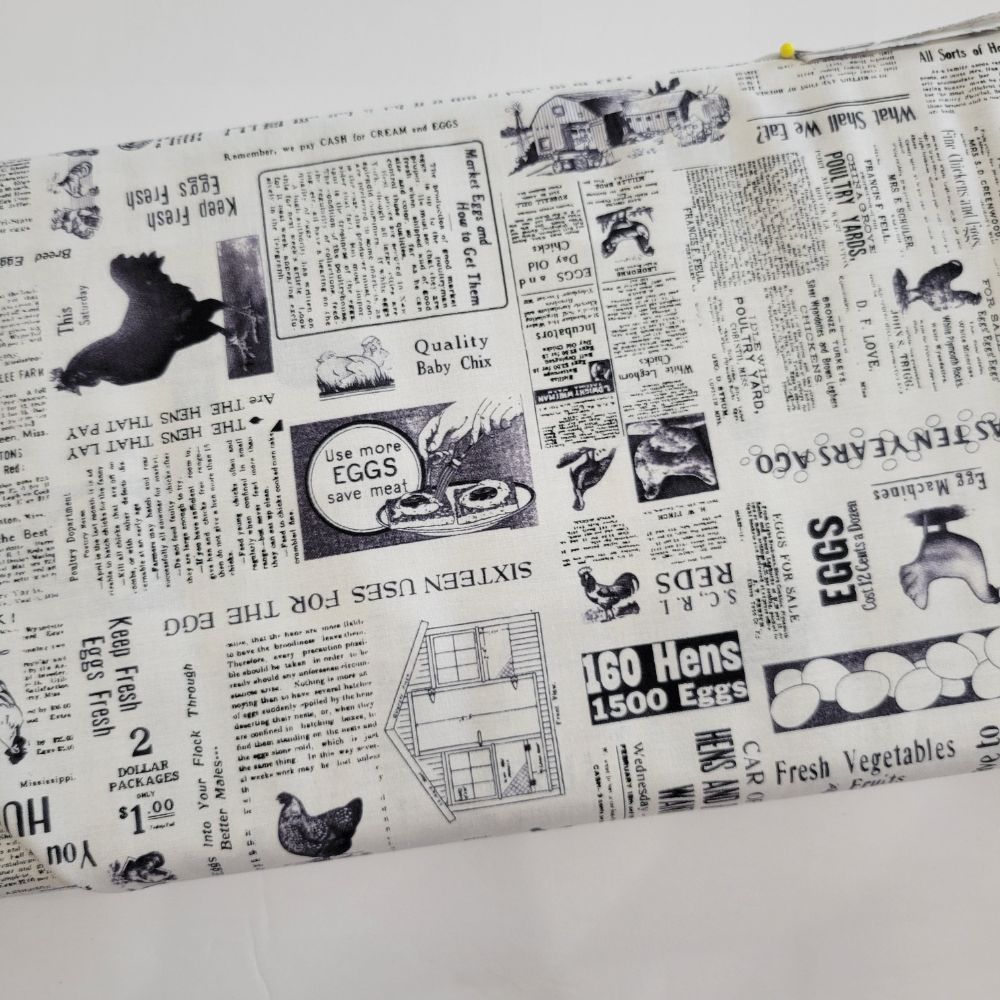 Timna Tarr Zooming Chickens Newsprint Text Fabric