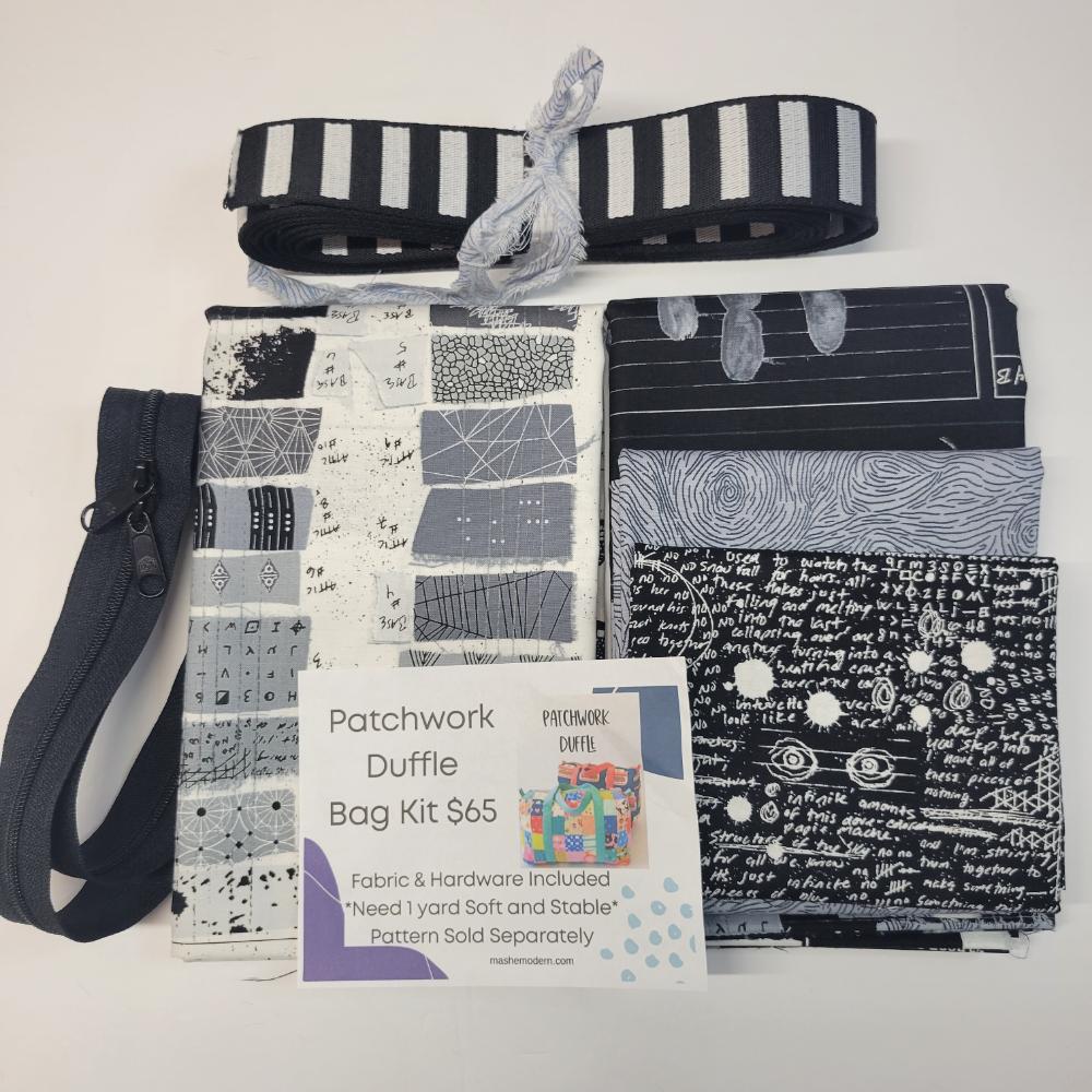 Patchwork Duffle Bag Kit - Sleuth Black and White Fabric