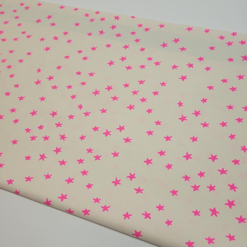 Ruby Star Society Starry 2 Neon Pink Stars Cream Fabric
