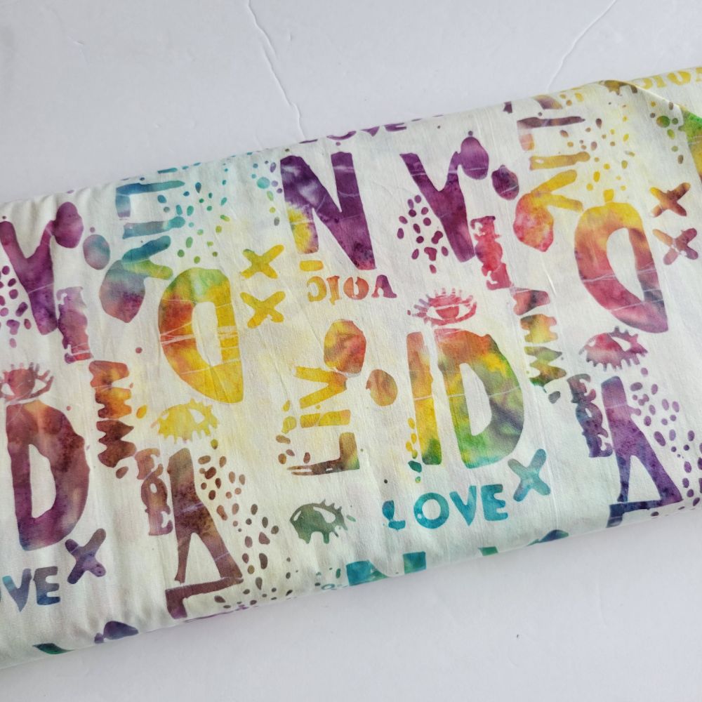 Carrie Bloomston Found Batik Words Paper Rainbow Fabric