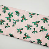Lizzy House Tiny Christmas Holly Stripes Cotton Candy Fabric