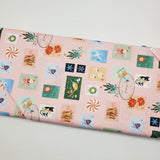 Lizzy House Tiny Christmas Stamps Candy Pink Fabric