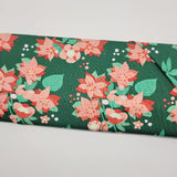 Lizzy House Tiny Christmas Poinsettia Florals Pine Green Fabric