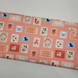 Funny Valentine Stamps Coral Pink Fabric by Lizzy House