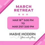 Mashe Quilting Retreat - March 18th to 21st, 2027