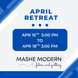 Mashe Quilting Retreat - April 15th to 18th, 2027