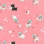 Pattern of cats, dogs, and hearts on a pink background