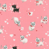 Pattern of cats, dogs, and hearts on a pink background