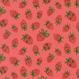 Funny Valentine Strawberries Coral Pink Fabric by Lizzy House