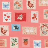 Funny Valentine Stamps Coral Pink Fabric by Lizzy House