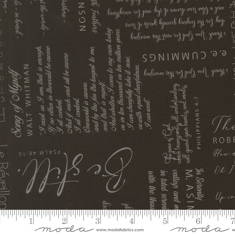 PREORDER Tranquility Poetic Text Charcoal Fabric by Sarditty