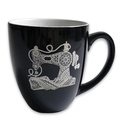 Black Bistro Mug with Vintage Sewing Mandala