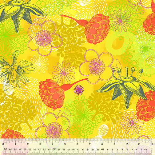 Sharon Virtue Bright World Botanical Bright Sun Yellow Fabric