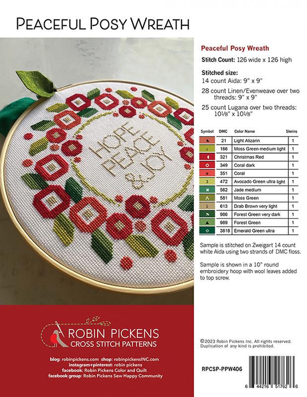 Robin Pickens Peaceful Posy Wreath Cross Stitch Pattern
