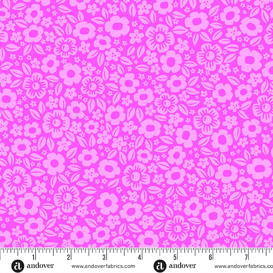KP Creates Ghostly Garden Floral Fright Pink Fabric