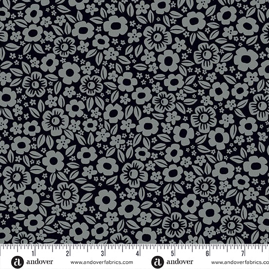 KP Creates Ghostly Garden Floral Fright Black Fabric