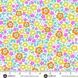 Colorful floral pattern with a ruler at the bottom for scale, on a white background.