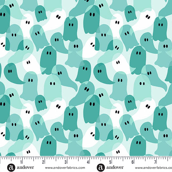 KP Creates Ghostly Garden Ghost Party Aqua Fabric