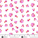 Pattern of colorful circles on a white background with Andover Fabrics logo.
