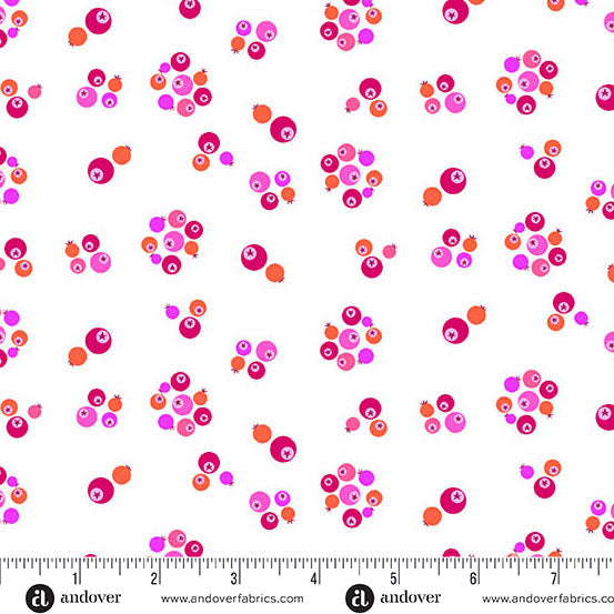 Pattern of colorful circles on a white background with Andover Fabrics logo.