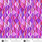 Geometric patterned fabric with a ruler at the bottom for scale, featuring shades of pink and purple.