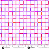 Colorful plaid pattern fabric with a ruler at the bottom for scale.