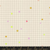 Grid pattern with colorful geometric shapes on a beige background, featuring the Ruby Star Society label.