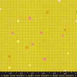 Grid pattern with colorful shapes on a yellow background, featuring the Ruby Star Society label.