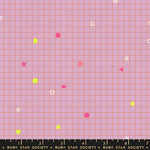 Grid pattern with colorful shapes on a pink background, featuring the Ruby Star Society label.