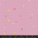 Grid pattern with colorful shapes on a pink background, featuring the Ruby Star Society label.